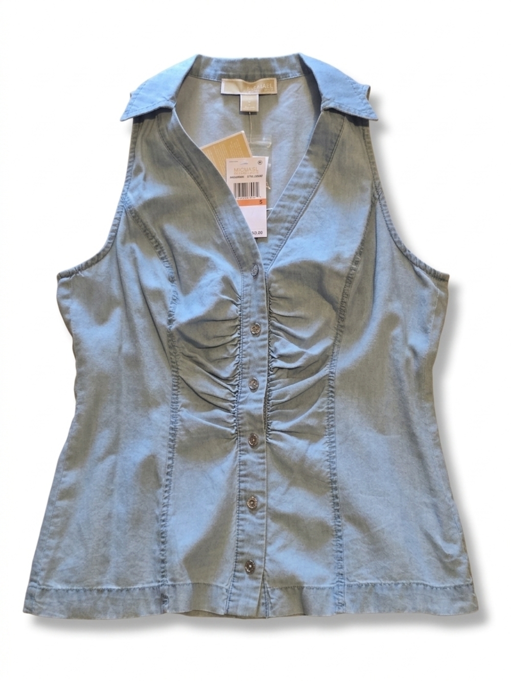 Michael Kors Light Blue Sleeveless Chambray Button-Front Top